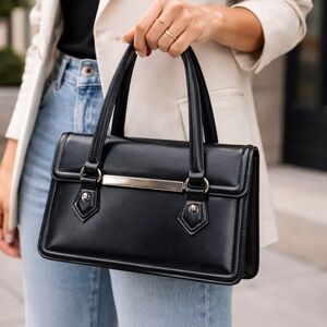 Cromia Structured Black Leather Handbag
